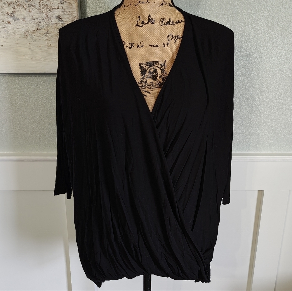 Michael Stars Elegant Black Wrap Surplice Blouse O/S